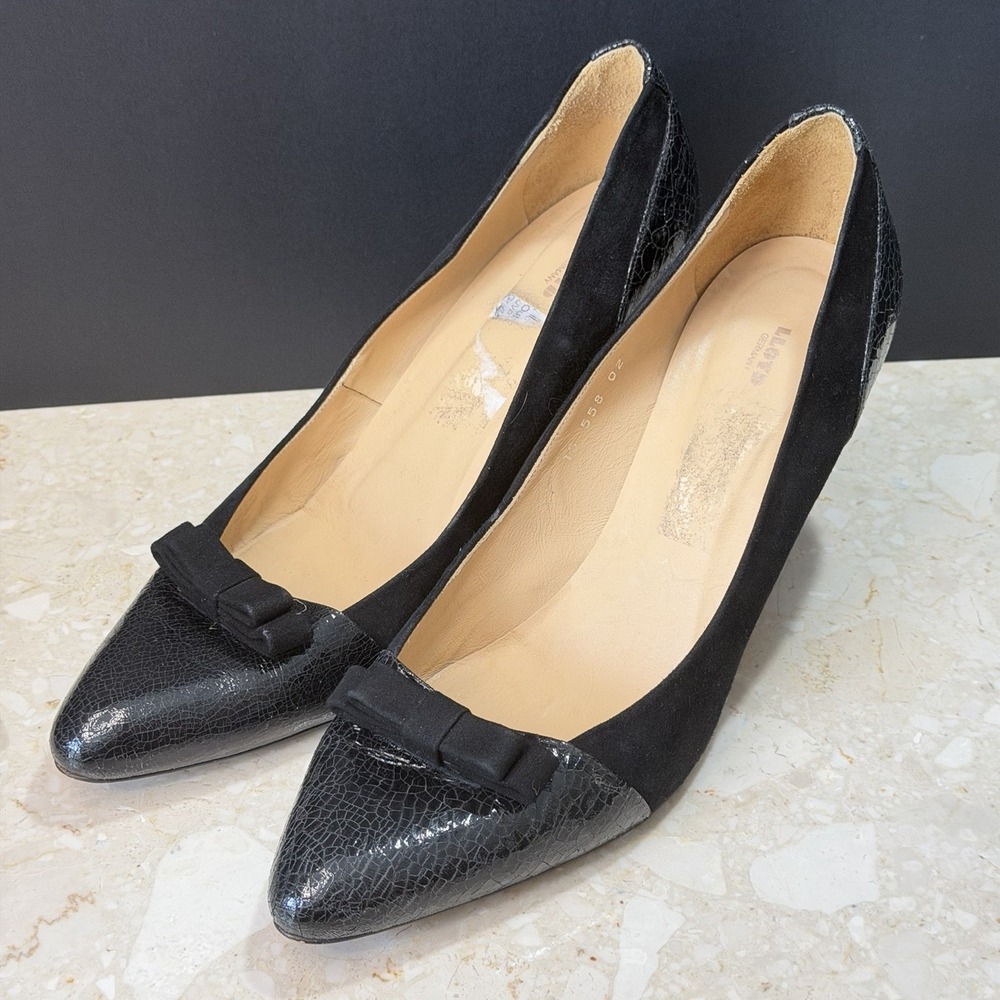 Lloyd Germany Black Suede Leather Pointed Toe Heels Sz 41 US 10